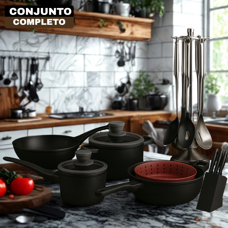 Conjunto Completo de Cocina con Triple Capa de Acero Inoxidable, Tapa de Vidrio y Tecnología Antiadherente