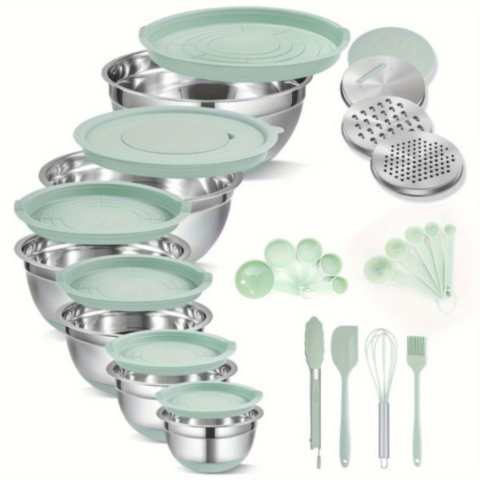 Conjunto de 6 Recipientes de Acero Inoxidable con Tapas de Silicona Multifuncionales +REGALOS: Kit de Utensilios de Cocina