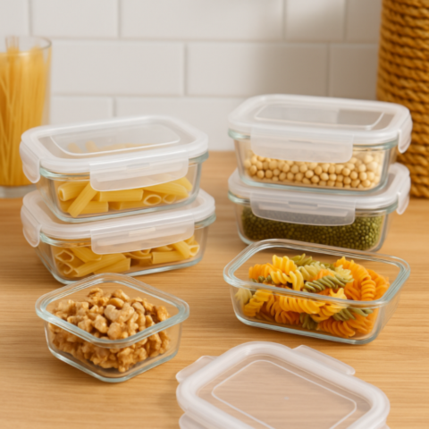 Kit de 15 Potes Herméticos de Vidrio +  Regalos: 10 Vasos de Vidrio Aruba