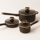 Conjunto Completo de 3 Ollas en Acero Inox Antideslizante con Mango de Madera +REGALO: Kit de Utensilios de Cocina