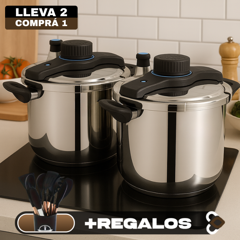 [Llevá 2 Pagá 1] Olla a Presión Supor con 3 Capas de Acero Inoxidable y Manijas Revestidas en Goma | Seguridad Total para tu Cocina + Juego de Utensilios de Cocina