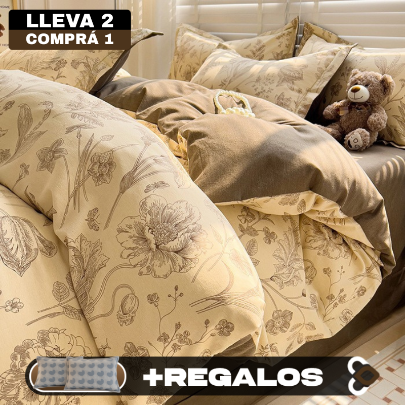 [Llevá 2 Pagá 1] Juego de Cama Completo Estampado en Algodón y Poliéster +2 Fundas para Almohada