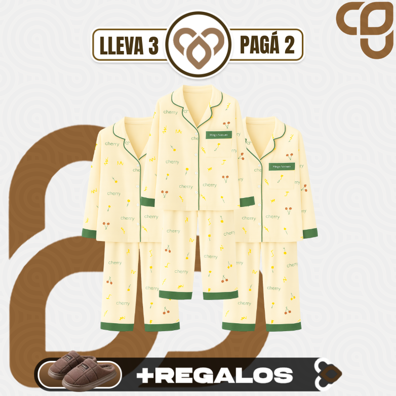 [Llevá 3 Pagá 2] Pijama Femenino Celina en Algodón y Poliéster (¡Noches Perfectas de Sueño!) + Pantufas de Regalo