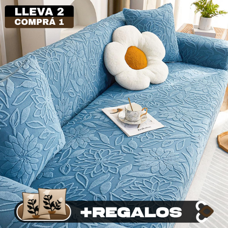 [Llevá 2 Pagá 1] Funda para Sofá Floral en Poliéster y Elastano (¡Renová tu hogar con encanto y confort!) + 2 Fundas para Almohadones