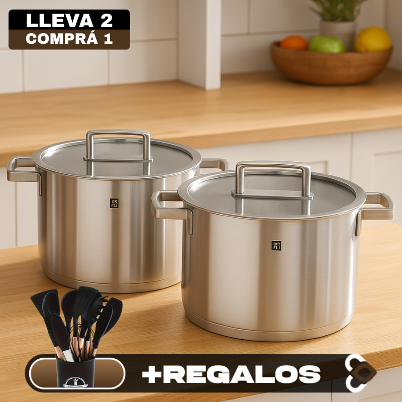 [Llevá 2 Pagá 1] Olla Cocina Real en Acero Inoxidable Premium Antiadherente con Revestimiento Triplo + REGALO: Kit de Utensilios de Cocina