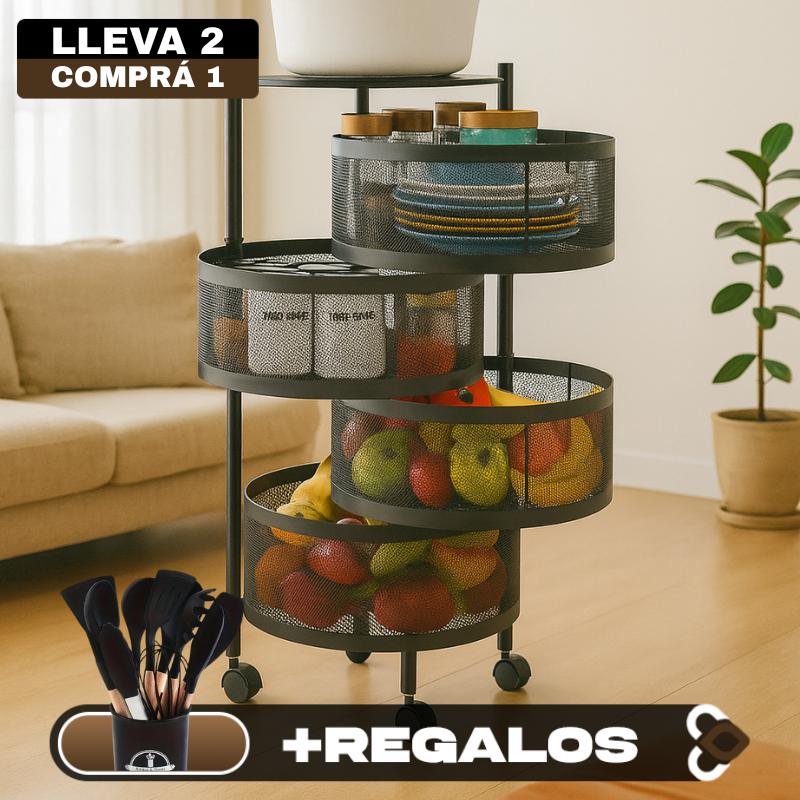 [Llévate 2 y paga 1] Frutero Articulado de Acero Inoxidable Giratorio de 4/5 Niveles + REGALO: Kit de Utensilios de Cocina