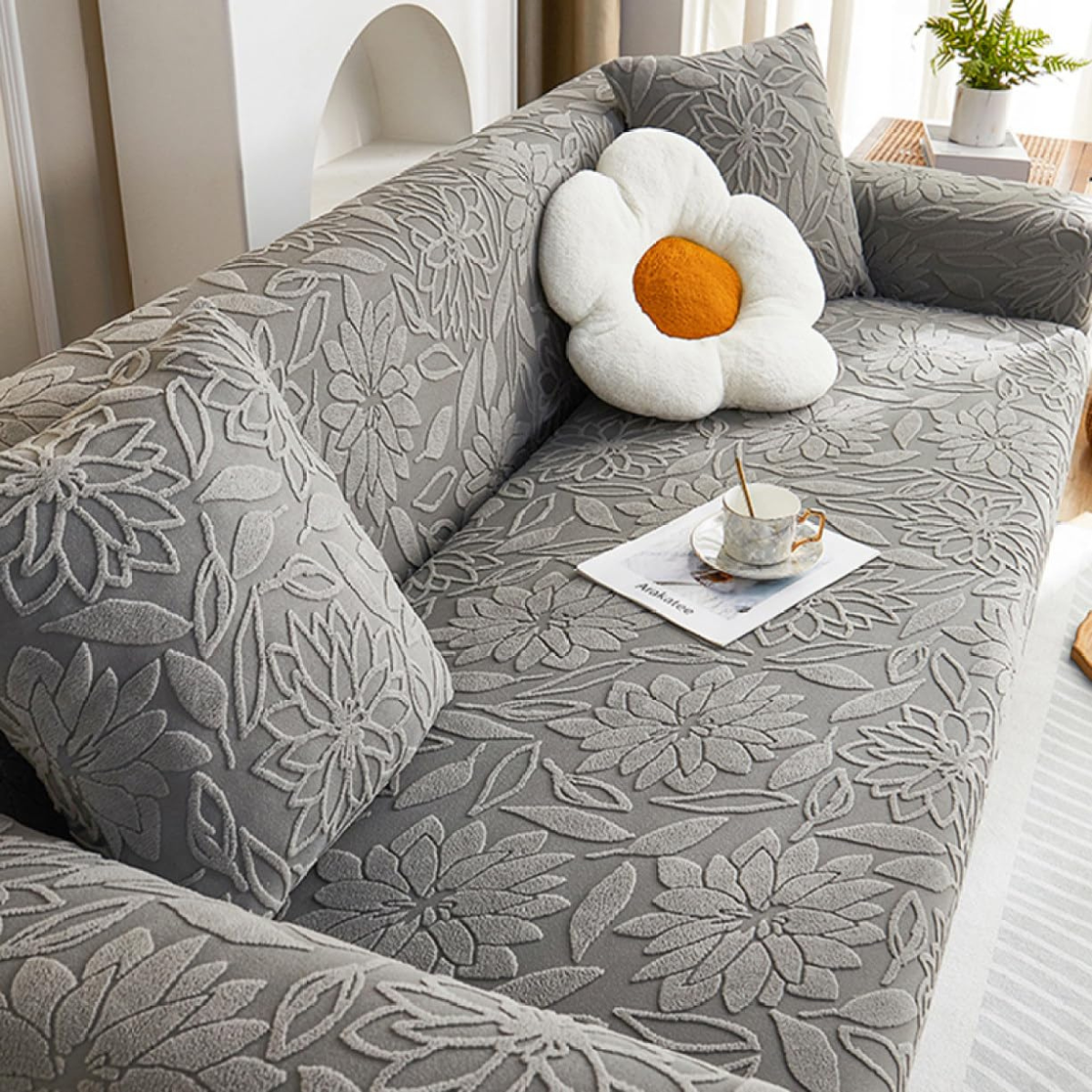 [Llevá 2 Pagá 1] Funda para Sofá Floral en Poliéster y Elastano (¡Renová tu hogar con encanto y confort!) + 2 Fundas para Almohadones